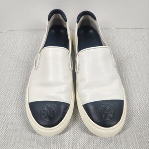 Tory Burch 6 M ivory black leather sneaker loafer colorblock